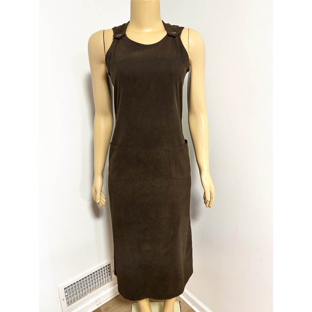 Petite Sophisticate Brown Faux Suede Sleeveless Midi Dress Pockets Size 2